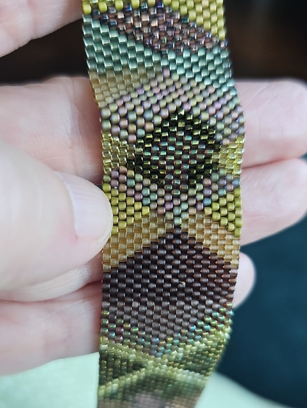 One-of-a-kind Handwoven Matte And Metallic Beaded Cuff Bracelet - Fall Tones